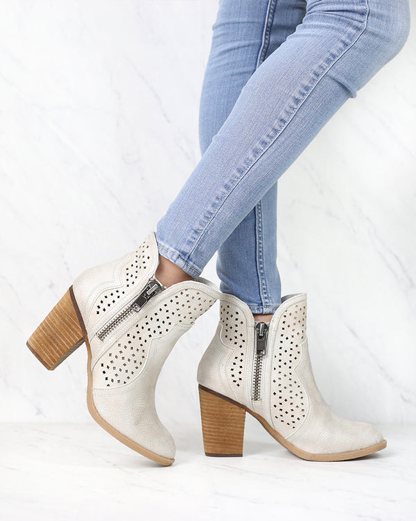 Not Rated - Gretchen Laser Cut Ankle Bootie in Cream