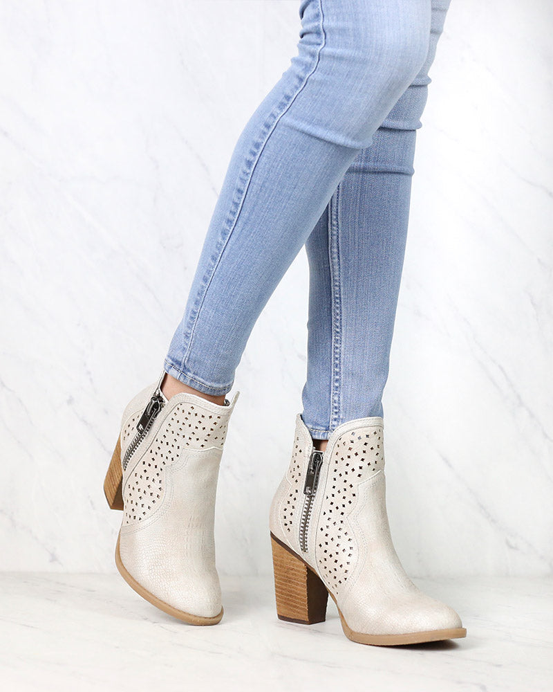 Not Rated - Gretchen Laser Cut Ankle Bootie in Cream