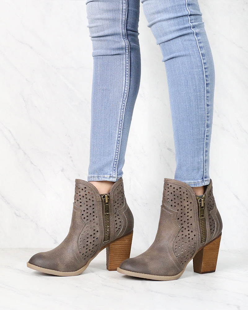 Not Rated - Gretchen Laser Cut Ankle Bootie in Taupe