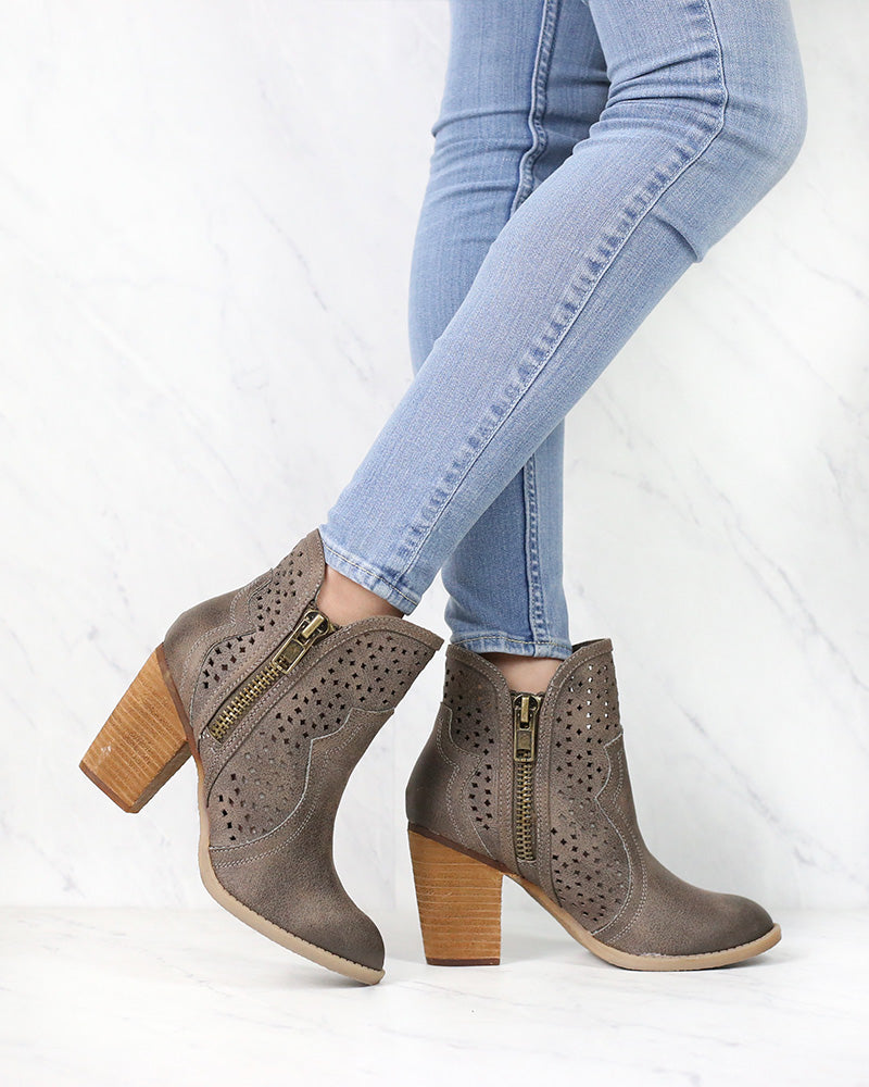 Not Rated - Gretchen Laser Cut Ankle Bootie in Taupe