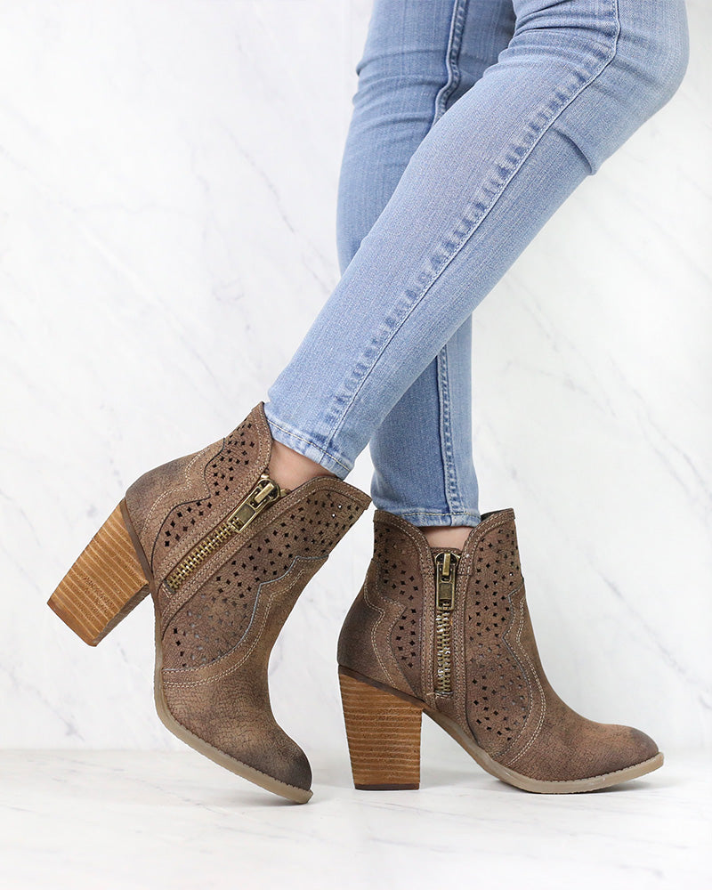 Not Rated - Gretchen Laser Cut Ankle Bootie in Tan