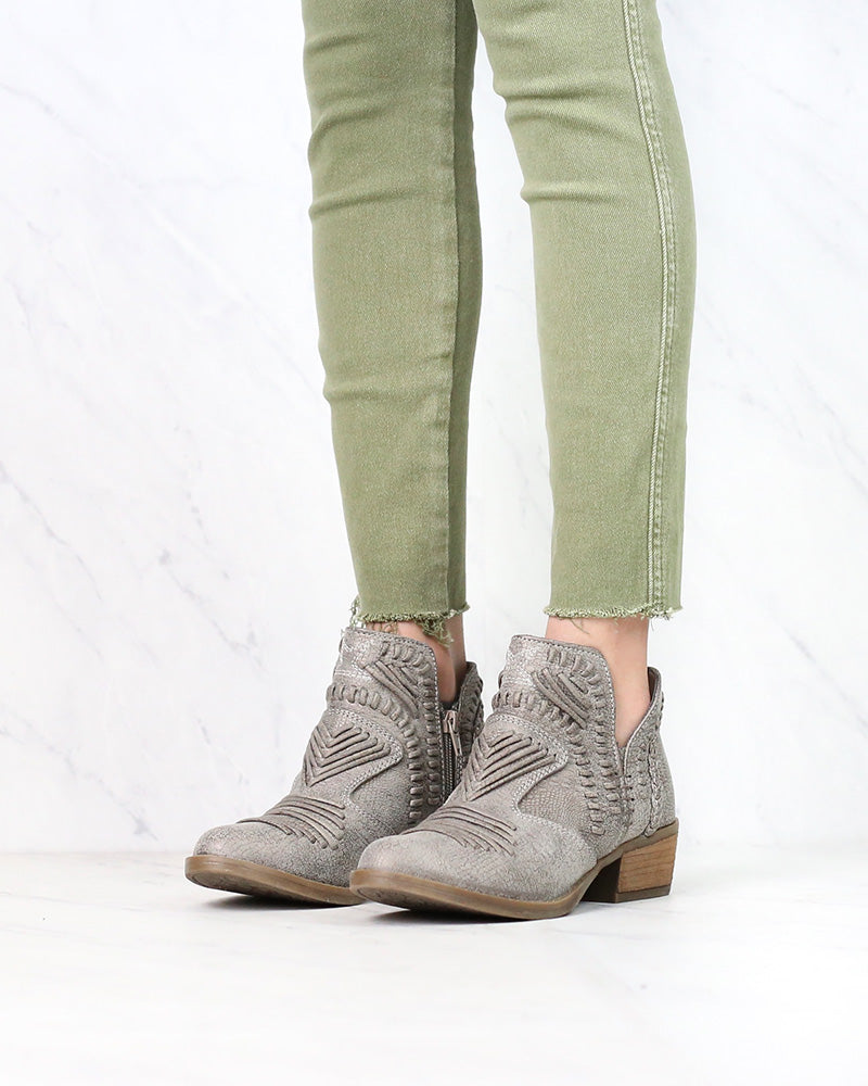 Not Rated - Women's Grey Nosara Faux Leather with Weave and Braiding Details Ankle Bootie