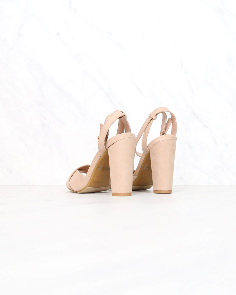 Nude Suede Front Knot Ankle Strap Heels
