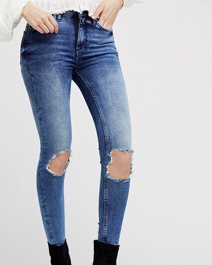 Free People - Busted High Rise Distressed Skinny Jeans in Blue/Turquoise