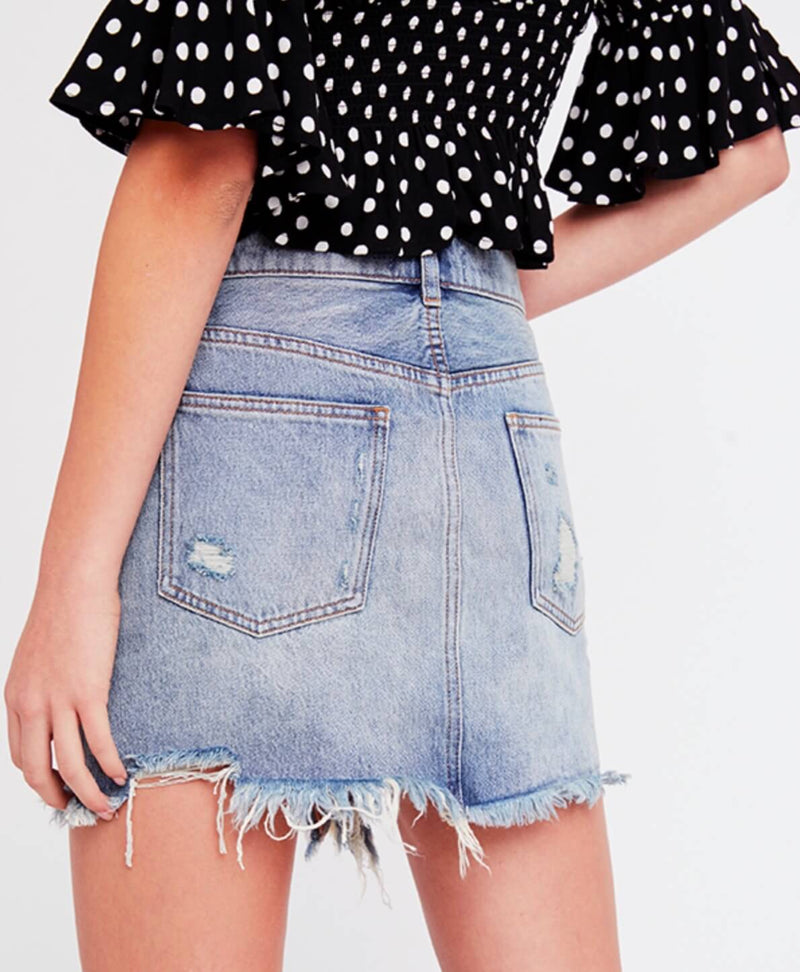 Free People - Relaxed & Destroyed Skirt in Blue