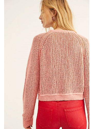 Free People - High Low V Textured Slouchy Sweater - Hot Tropics