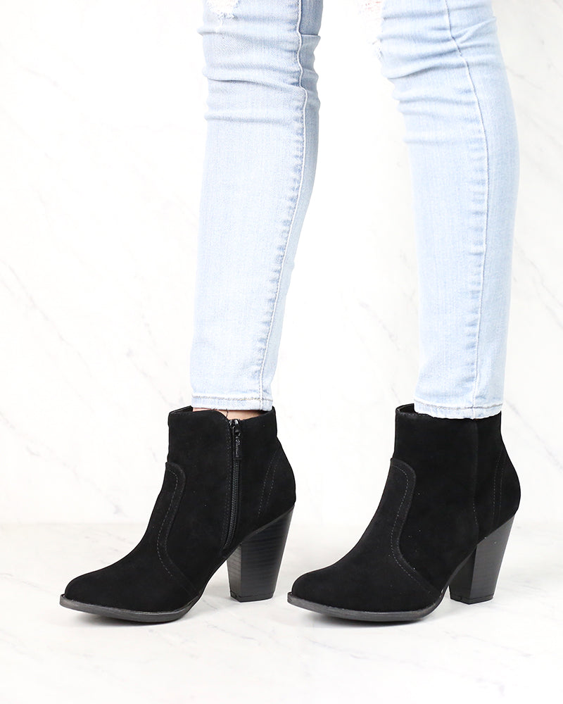 One More Time Suede Ankle Bootie in Black