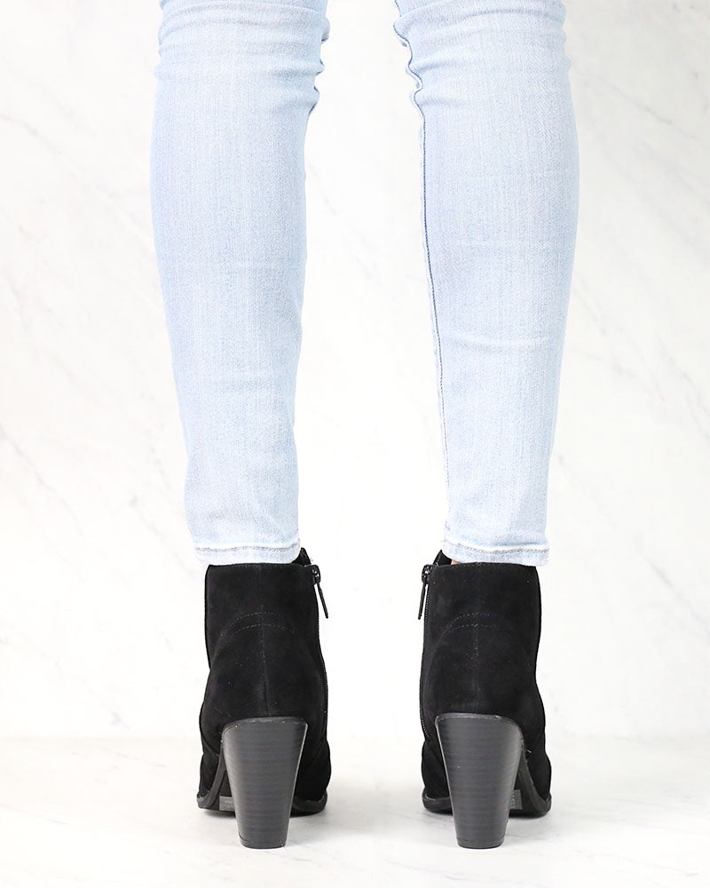 One More Time Suede Ankle Bootie in Black