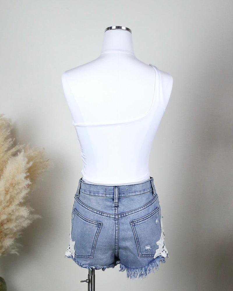 One Shoulder Solid Crop Top in White