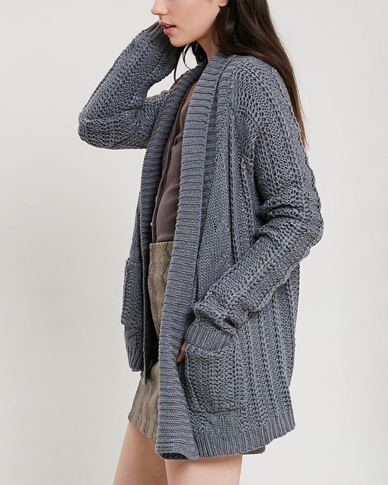 Open Front Cable Knit Sweater Cardigan - More Colors