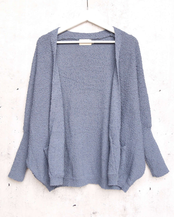 Open Fuzzy Cardigan with Pockets in Blue