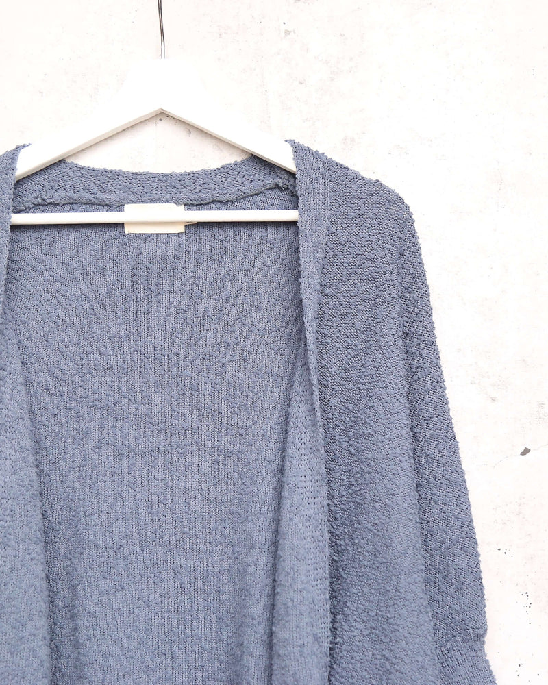 Open Fuzzy Cardigan with Pockets in Blue