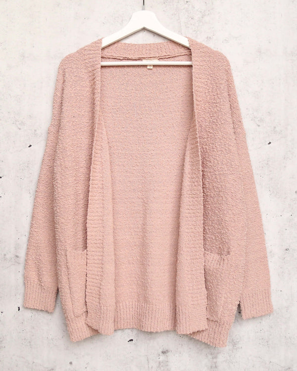 Open Fuzzy Cardigan with Pockets in Dusty Pink