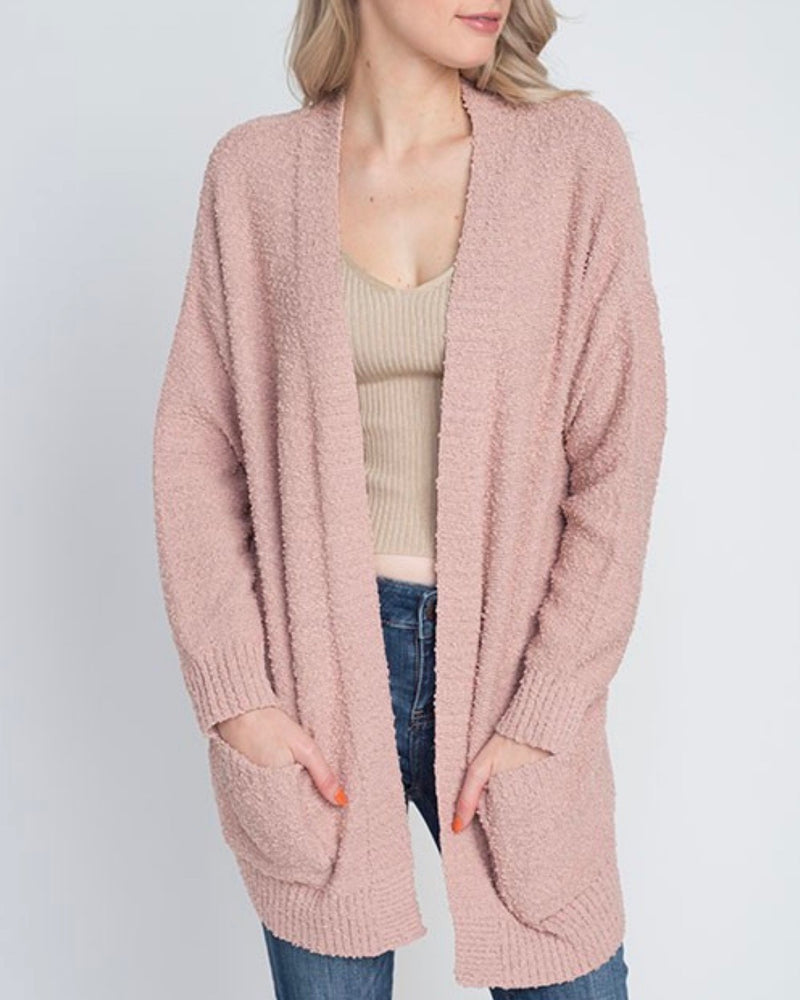 Open Fuzzy Cardigan with Pockets in Dusty Pink – Shop Hearts