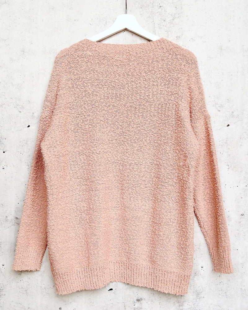 Open Fuzzy Cardigan with Pockets in Dusty Pink