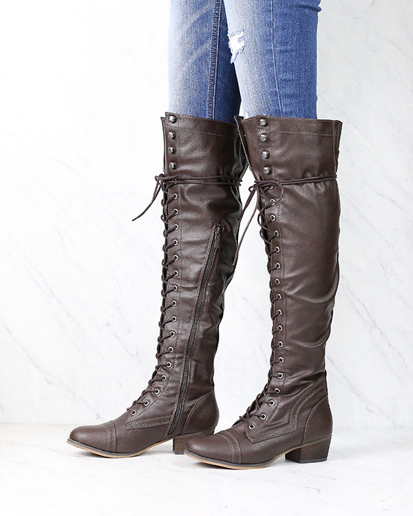 Brown Boots Lace Up Womens Knee Boots Women Boots, Knee Boots