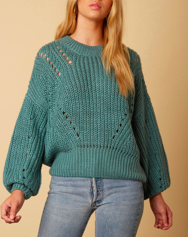 Cotton Candy LA - Leah Oversized Knit Sweater in Teal