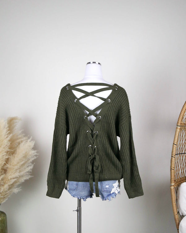 Own the Night Lace Up Back Knit Sweater in More Colors