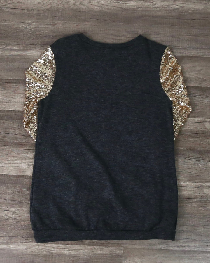 Final Sale - Gold Sequin Long Sleeve and Pocket Lightweight Sweatshirt