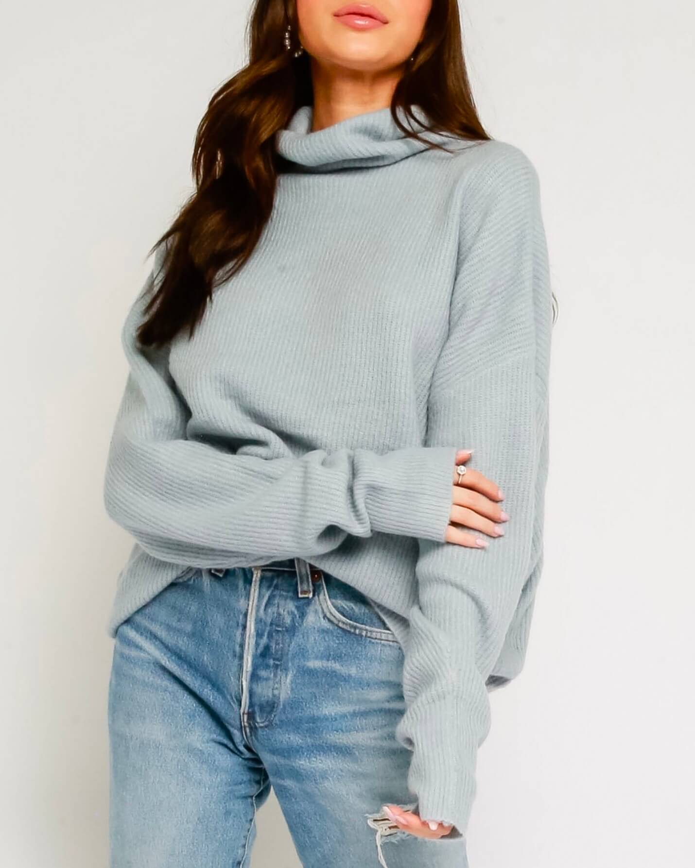 Mock Neck Fuzzy Knit Sweater