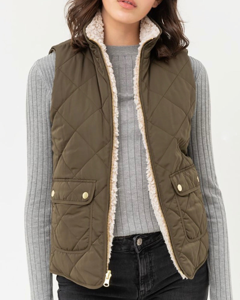Reversible Quilted Sleeveless Padding Vest in More Colors
