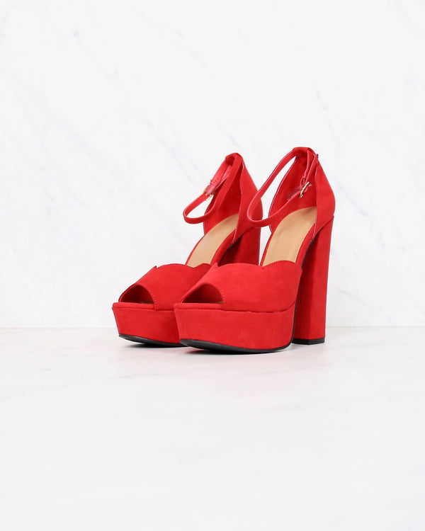 Red Suede Ankle Strap High Heel Sandals