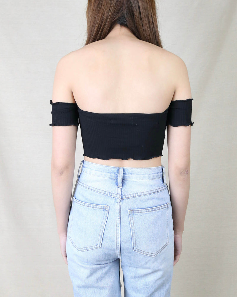 Reverse - Pretty Lady Ribbed Crop Top in Black