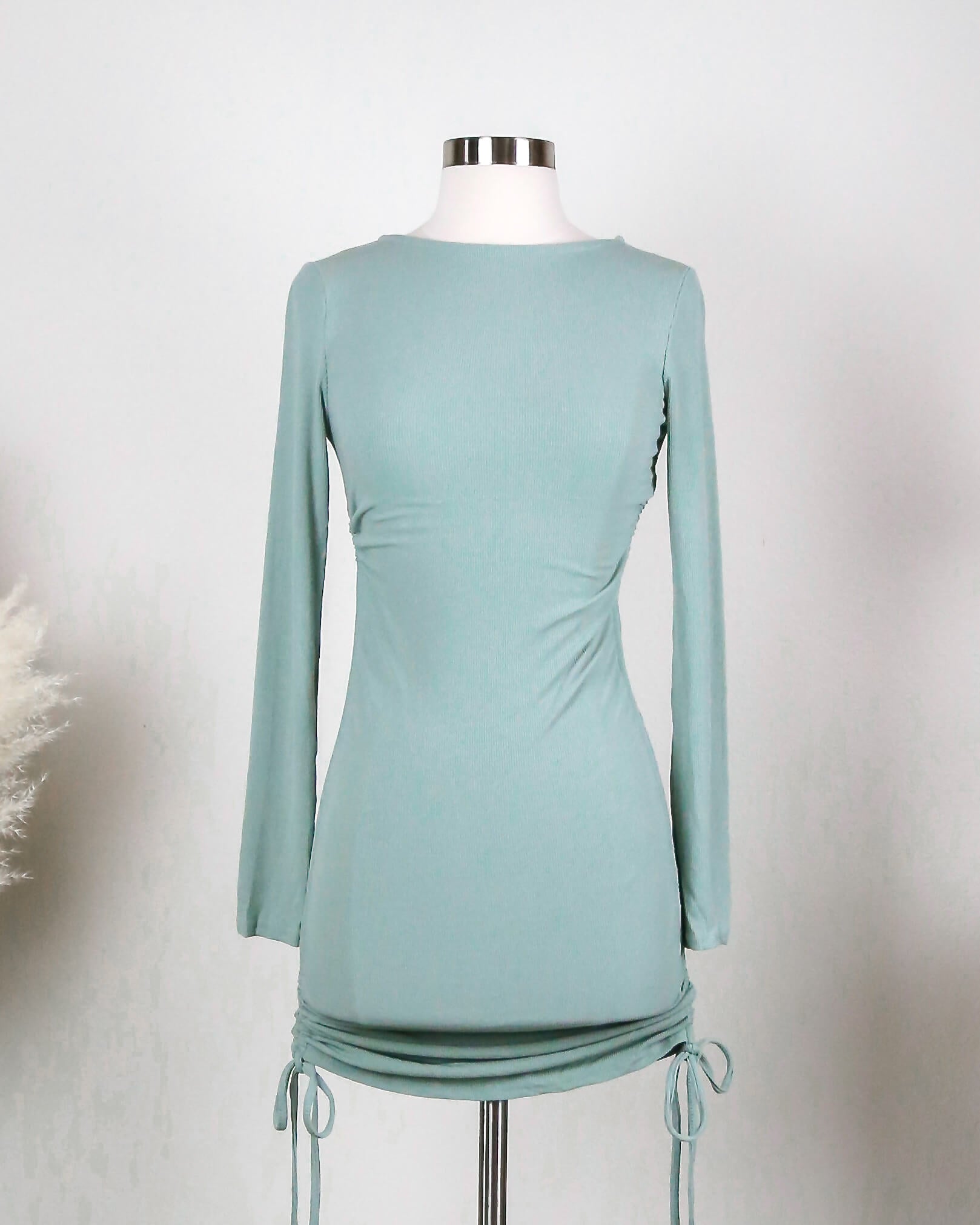 ruched sage dress
