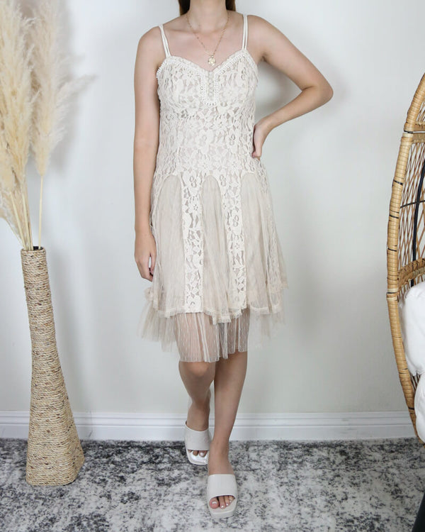 Ryu Time Will Tell Lace Dress in Beige