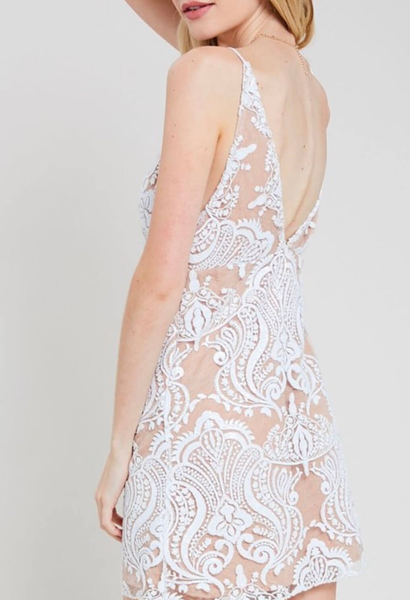 Shimmer And Shine Embroidery Mini Dress - Ivory
