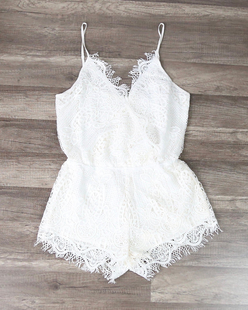 Lace Embroidered Romper in Ivory