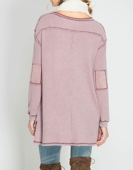 Long Sleeve Stone Washed Thermal Top in Mauve