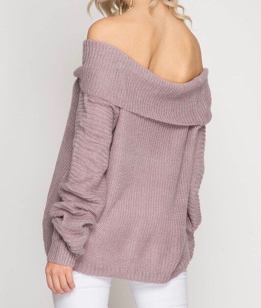Long Sleeve Off the Shoulder Sweater in Dusty Mauve