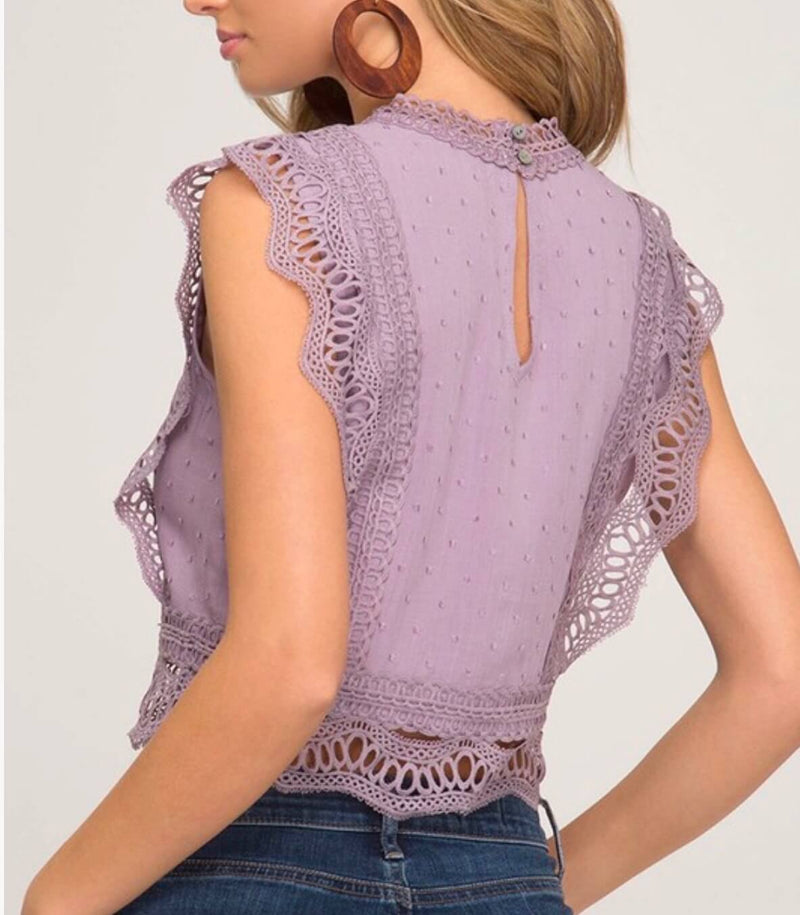 It's You Polka Dot Woven Crop Top in Misty Lilac