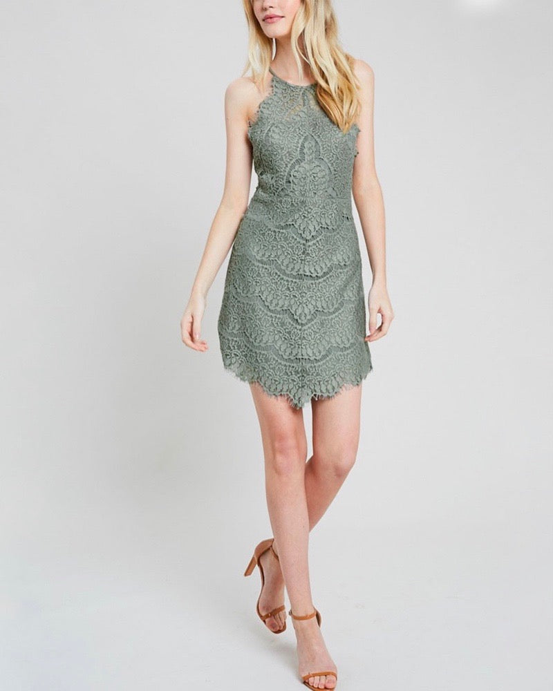 Sleeveless Halter Lace Mini Dress - More Colors