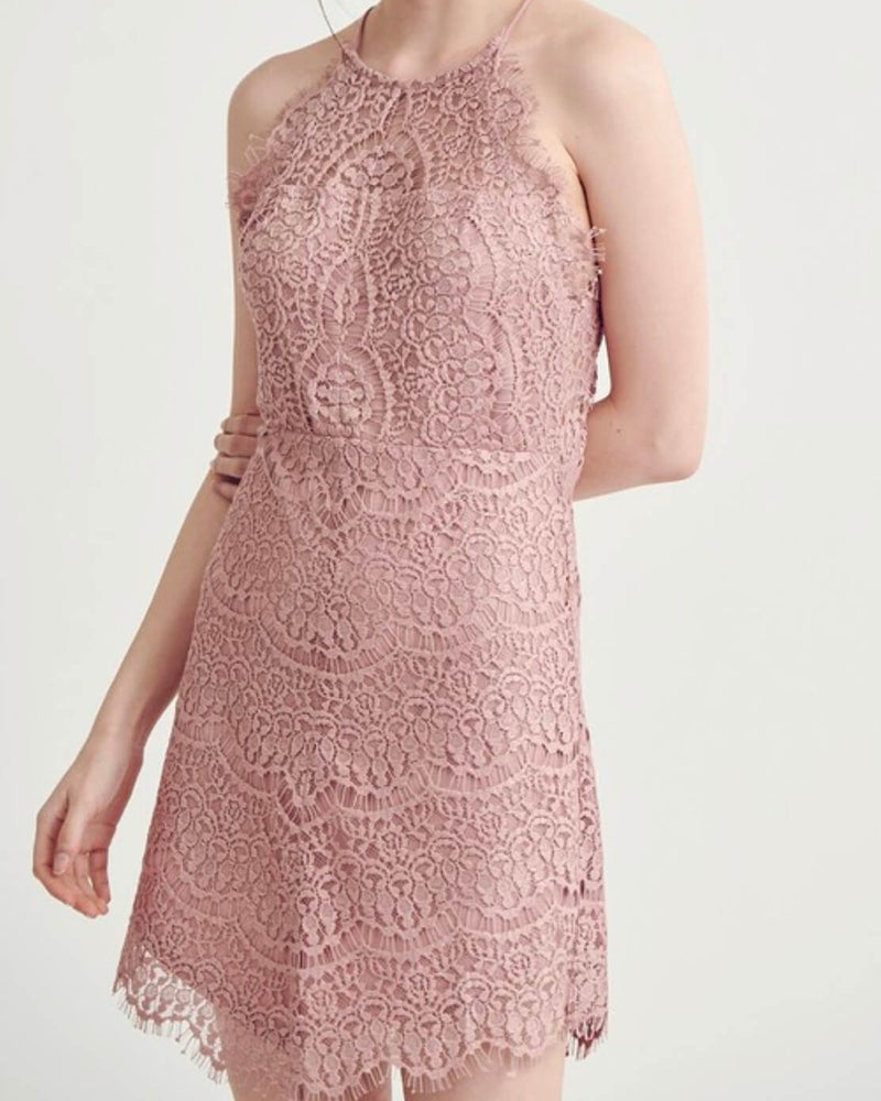 Sleeveless Halter Lace Mini Dress - More Colors