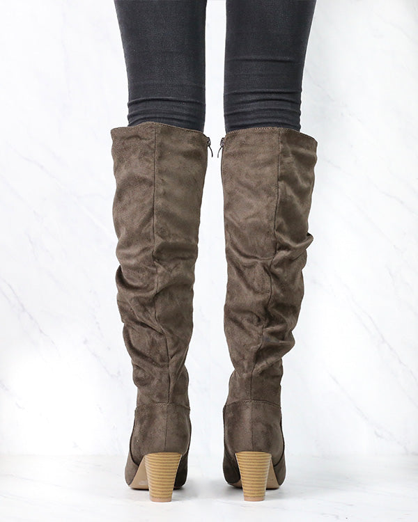 Sassy Scrunched Tall Knee High Boots - More Colors