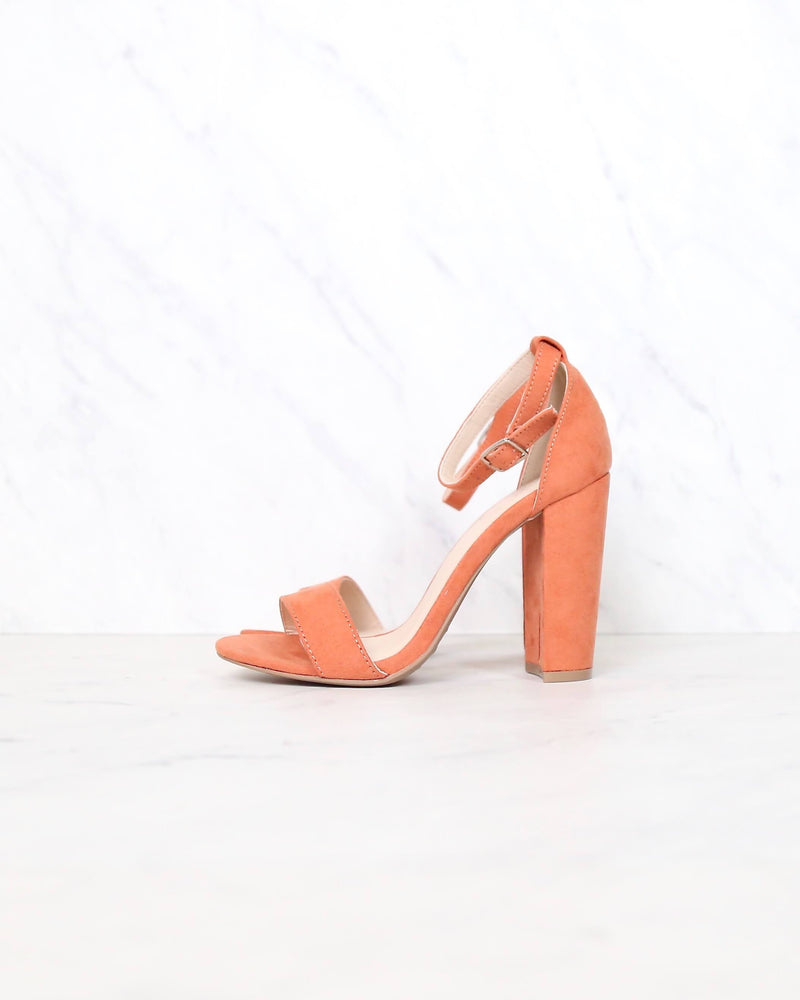 Sassy Ankle Strap Chunky Heels in Ash Coral Suede cashmere-01 ash coral
