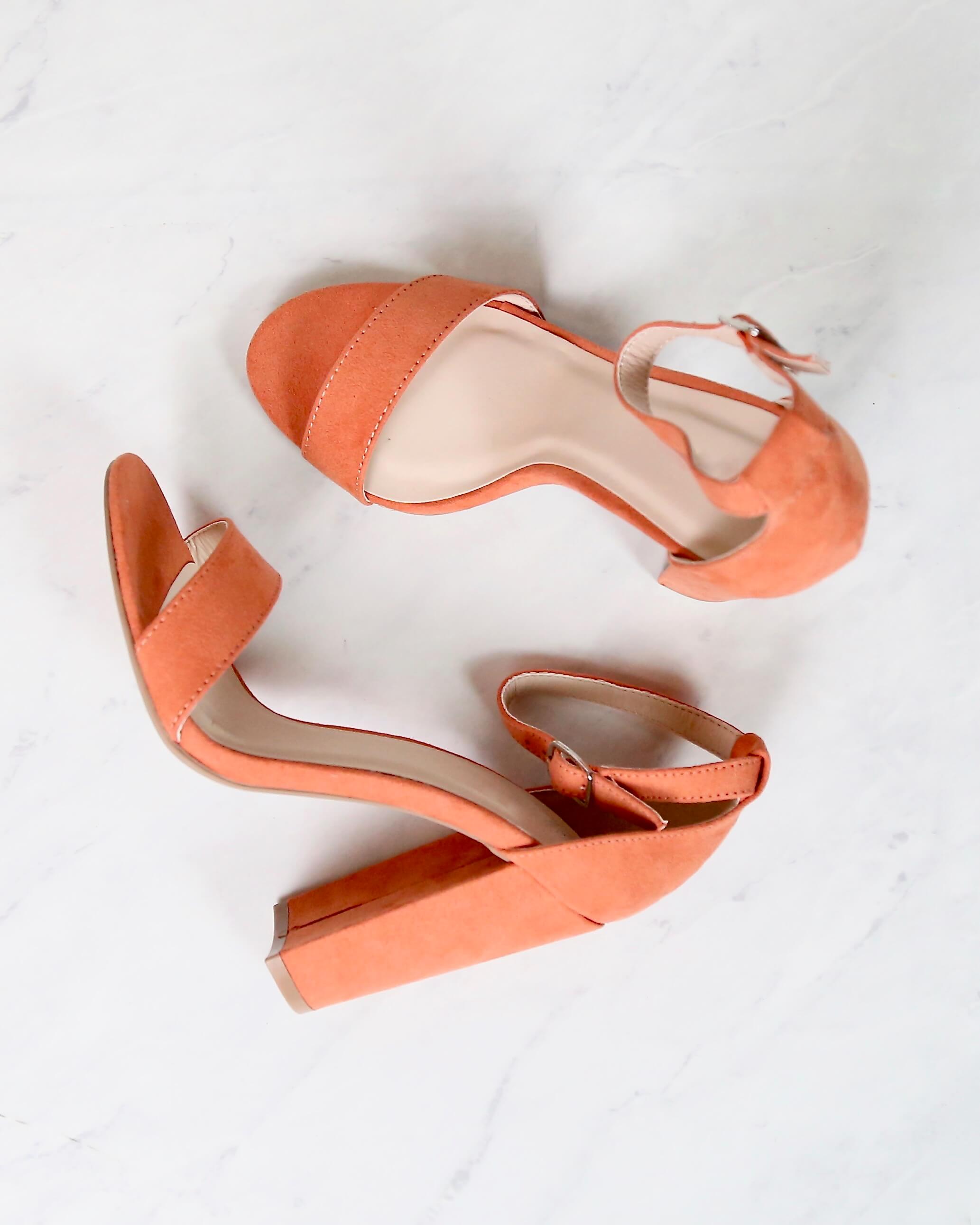 Ash Coral Suede Sassy Ankle Strap Chunky Heels Qupid Shoes Cashmere-01 –  Shop Hearts