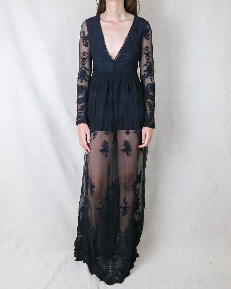 Say My Name Embroidered Maxi Dress in Black