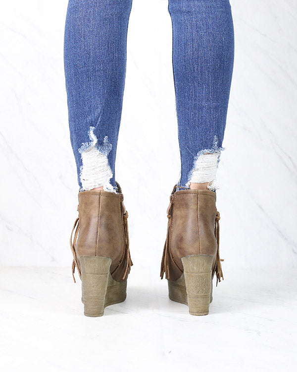 Sbicca Vintage Collection - Zepp Wedge Fringe Ankle Bootie in More Colors