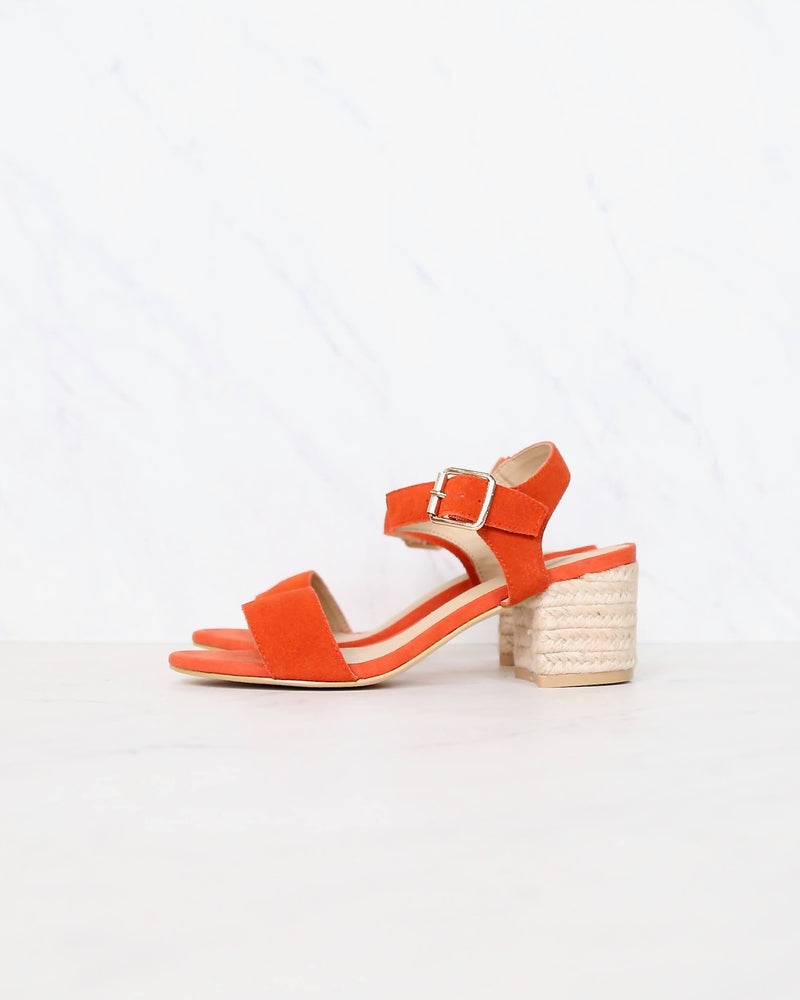 Sbicca - Whirlaway Burnt Orange Suede Leather Ankle Strap Jute Heels