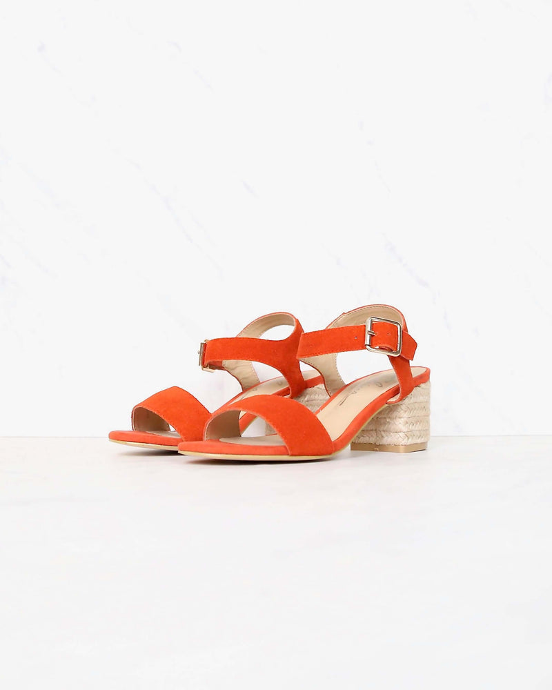 Sbicca - Whirlaway Burnt Orange Suede Leather Ankle Strap Jute Heels