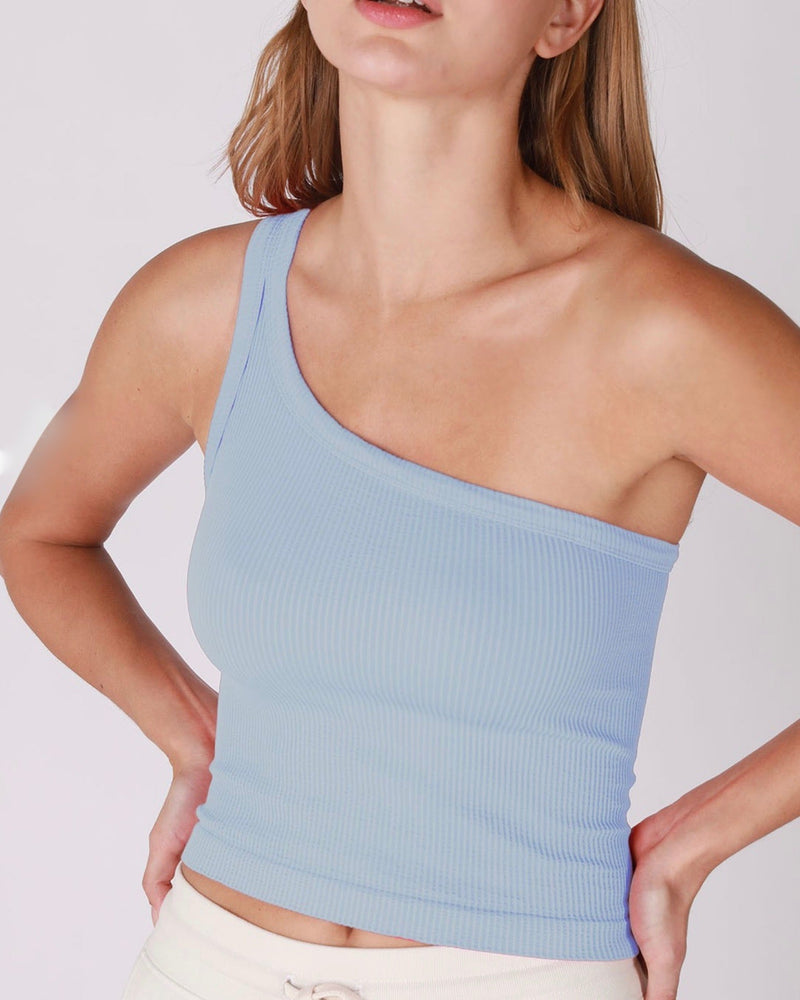 ribbed - crop top - one shoulder - basics - essential - powder blue