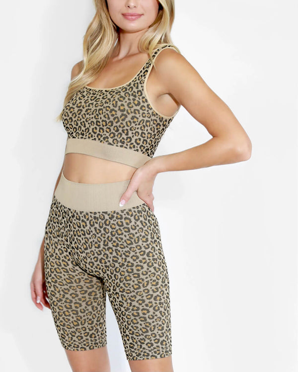 Seamless Leopard Athletic Set (Top and Bottom Separate) in Leo Nude