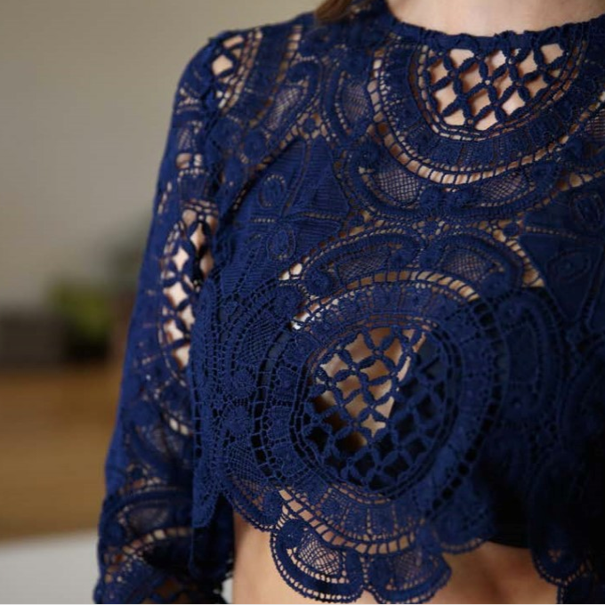 toby heart ginger x love indie balmain sheer lace top in navy - shophearts
