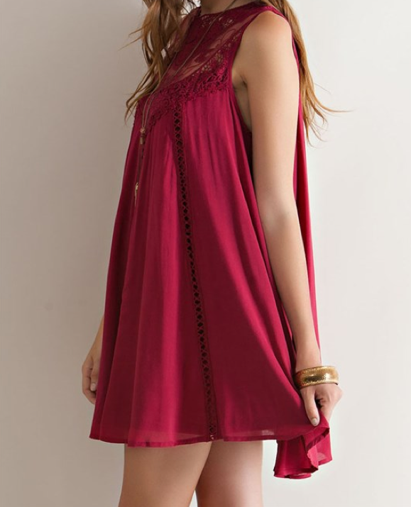 burgundy boho crochet lace dress - shophearts - 6
