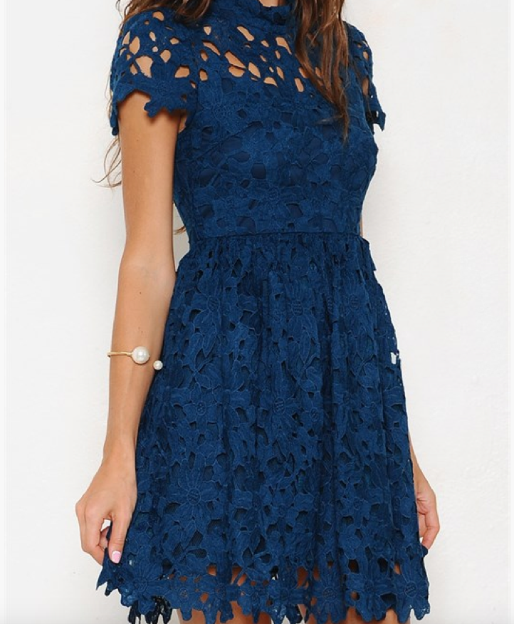 final sale - floral lace applique dress with cap sleeves in teal - shophearts - 1