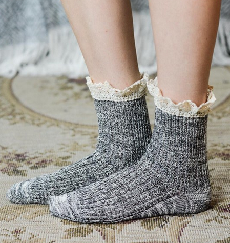 marled crew socks with lace (6 colors) - shophearts - 11