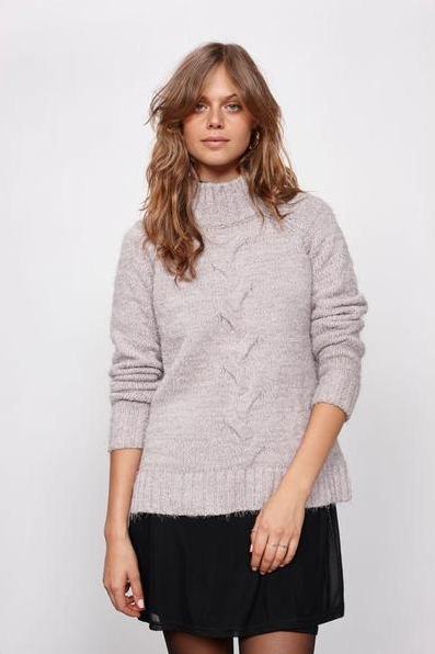 minkpink - now & then mock neck chunky knit sweater - light grey - shophearts - 2